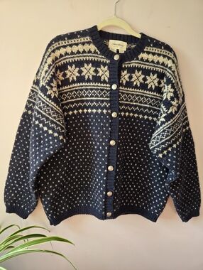 ✨ VINTAGE EDDIE BAUER WOOL BLEND FAIR ISLE CARDIGAN ✨SIZE: XL 🏷️